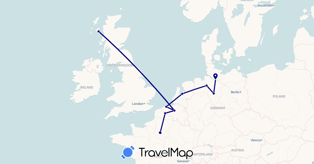 TravelMap itinerary: driving in Belgium, Germany, France, United Kingdom, Netherlands (Europe)